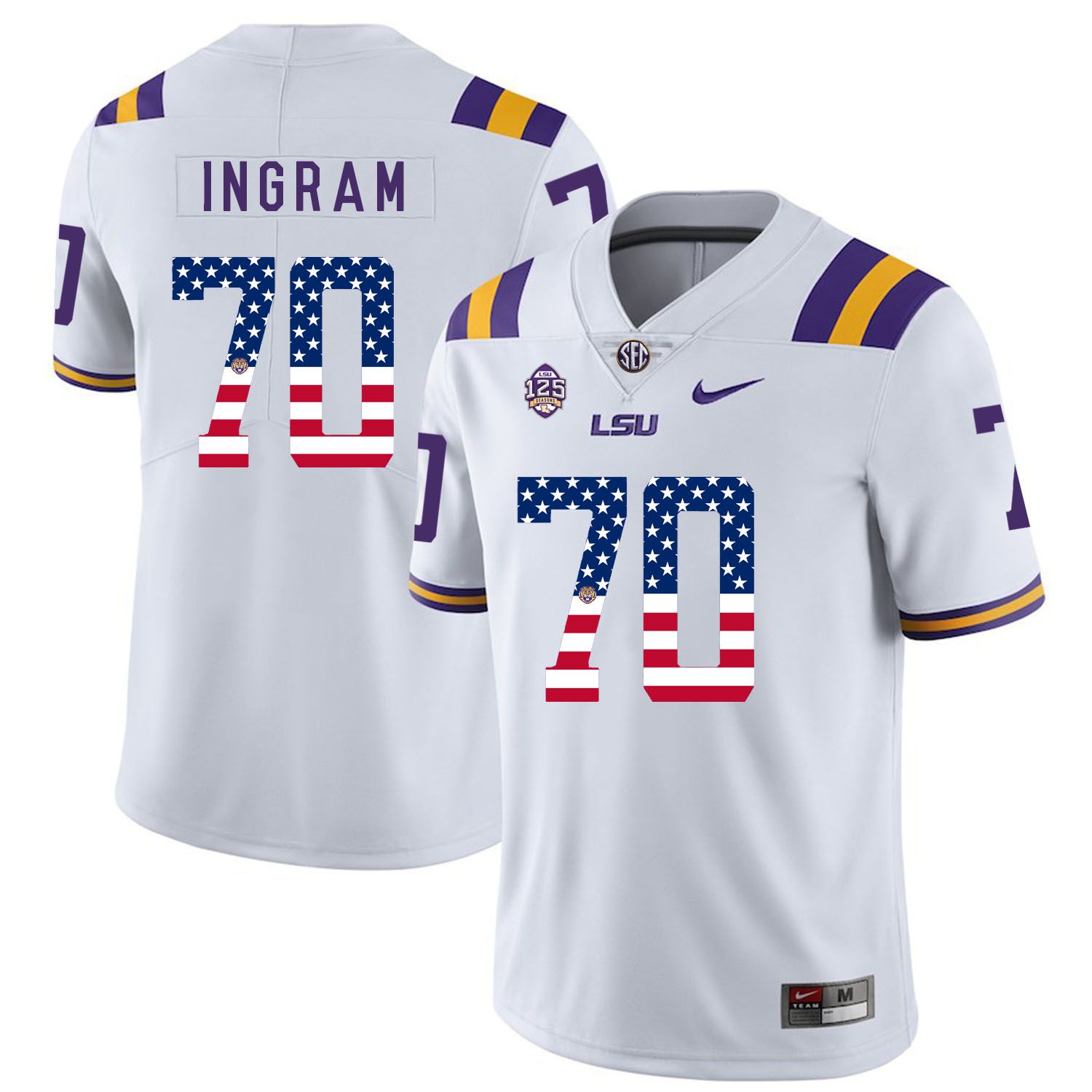 Men LSU Tigers 70 Ingram White Flag Customized NCAA Jerseys